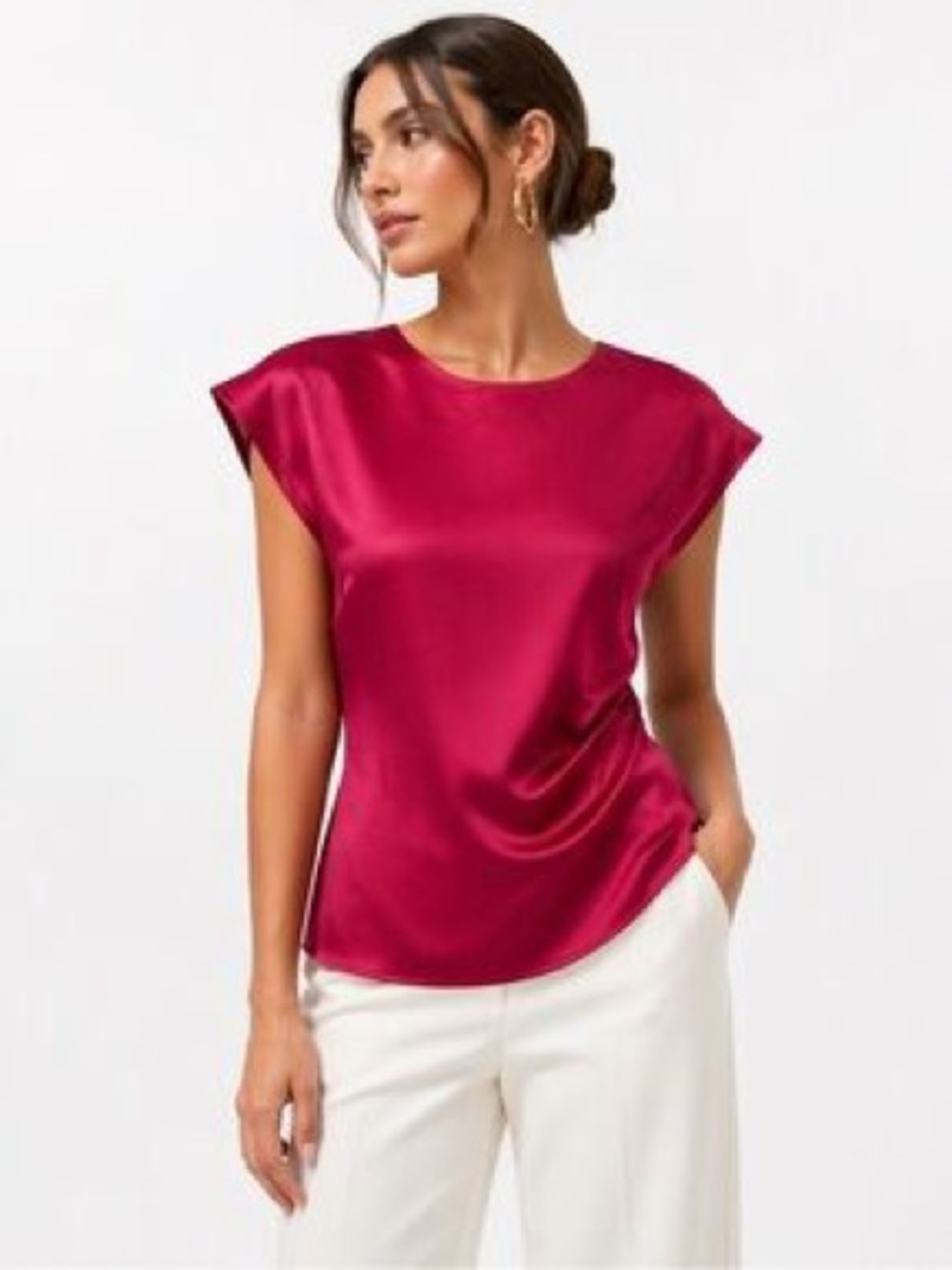 Zara Satin Cap-Sleeve Top in Deep Berry